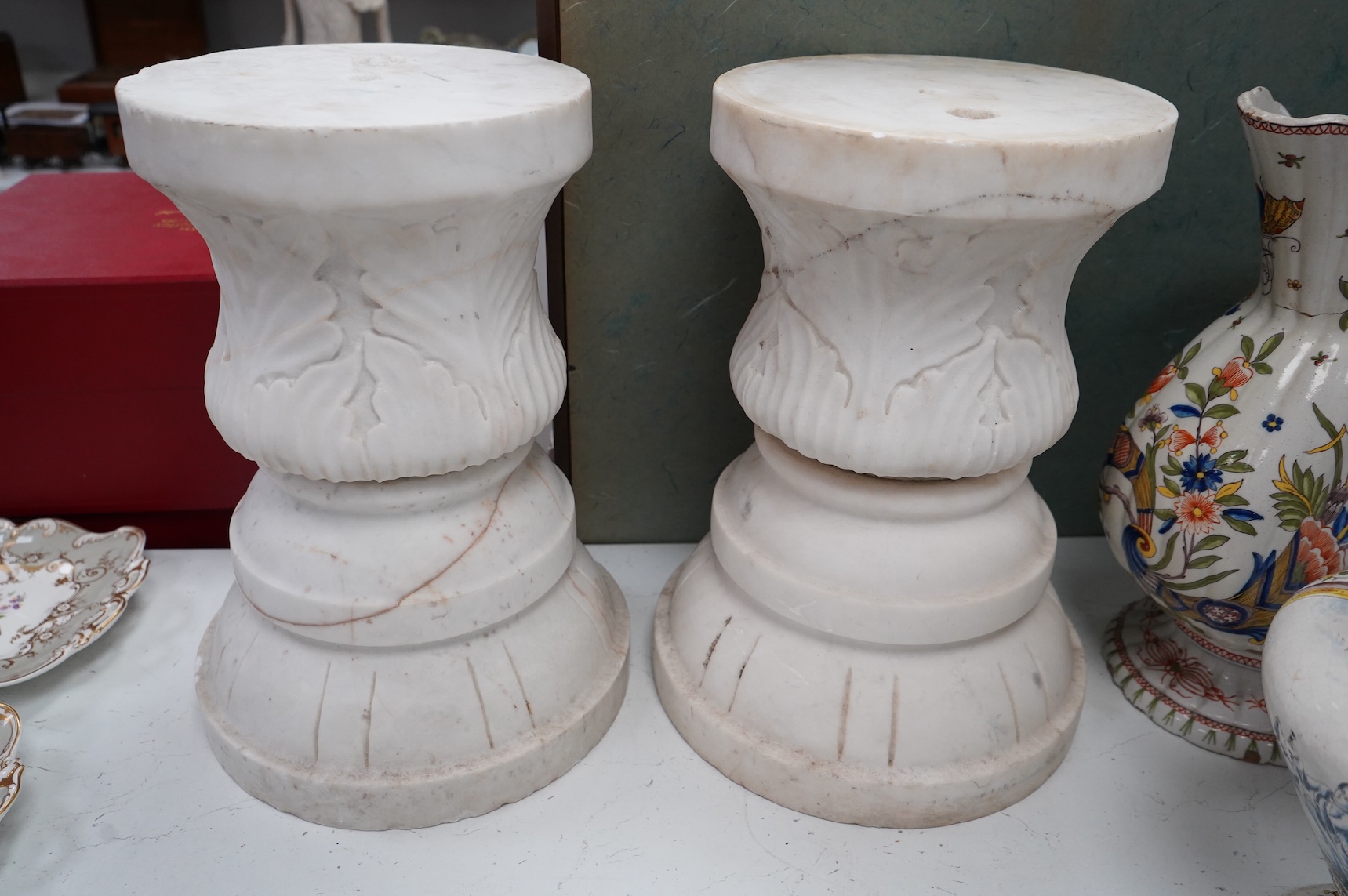 A pair of late 19th century carved marble columns, 40cm